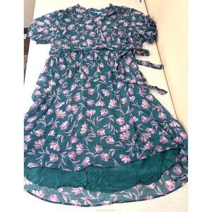 NWT DRAPER JAMES Wrap Flounce Dress Teal Pink Floral Flutter Pink Size 3X
